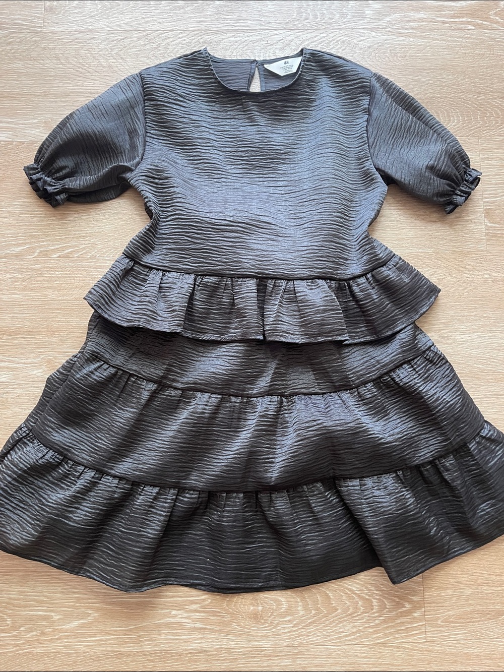 H&M Girls Charcoal/Black Tiered Ruffle Dress